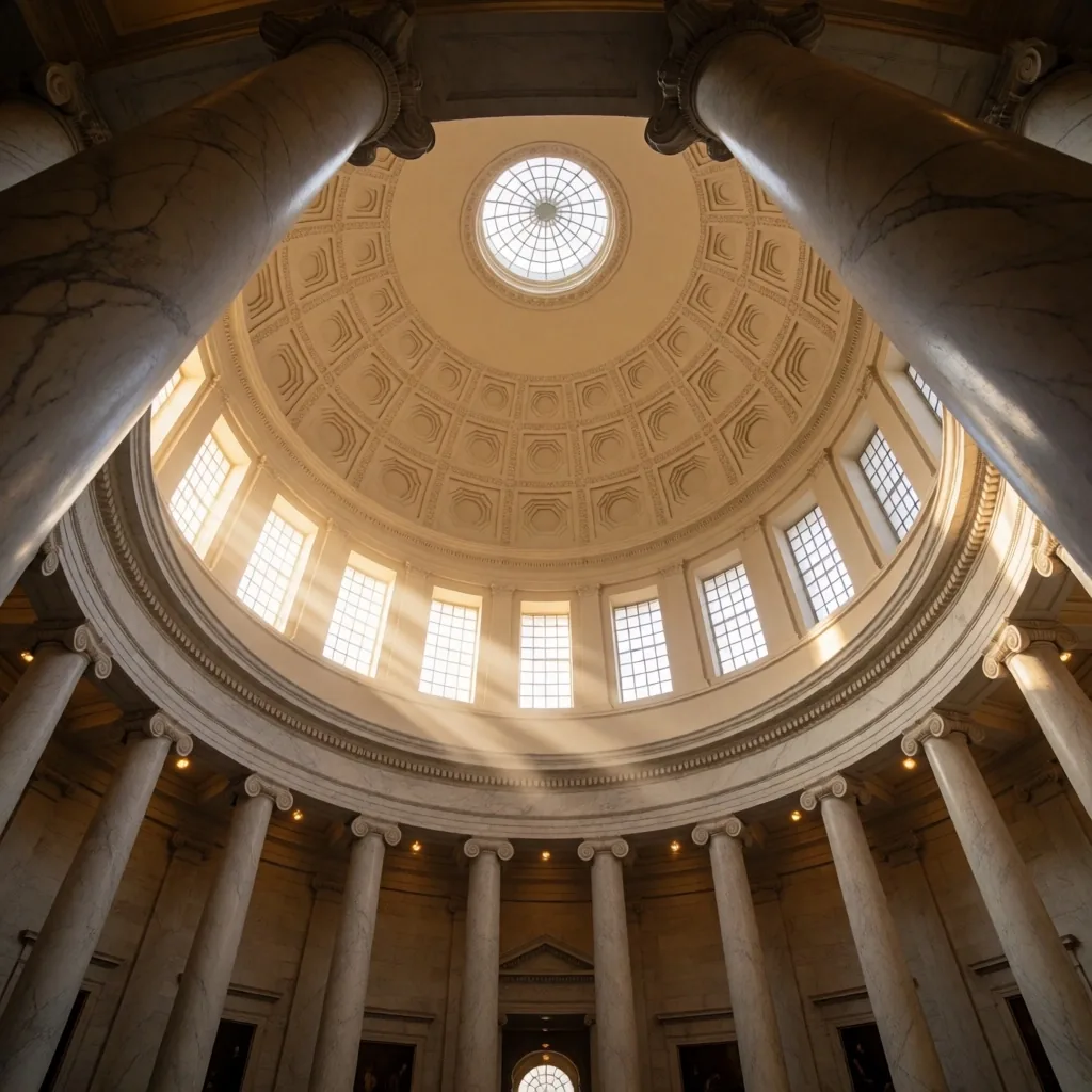 Museum rotunda interior looking upward