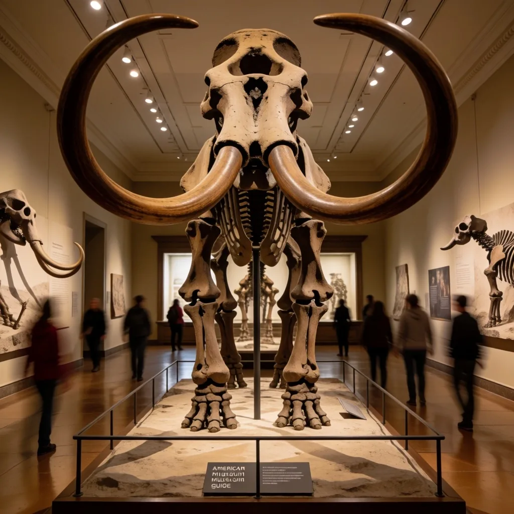 Dinosaur skeleton on display in a natural history museum hall