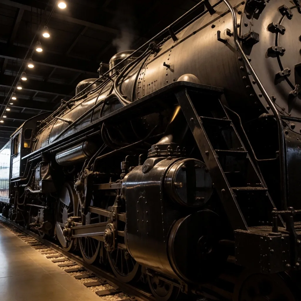 Restored steam locomotive in a science and industry museum