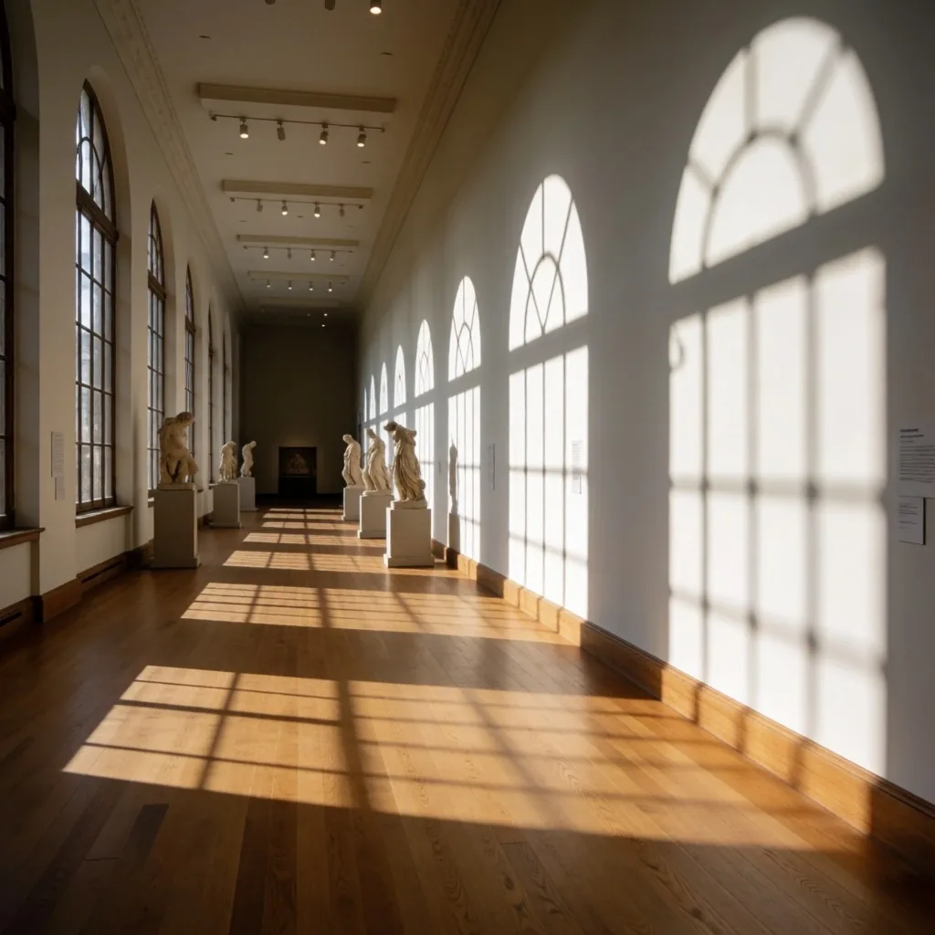 Empty museum gallery hallway